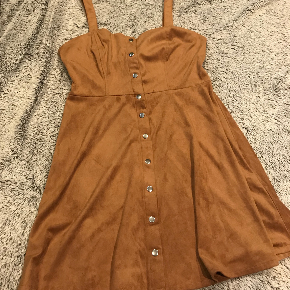 F21 Tan Suede Button Front Dress